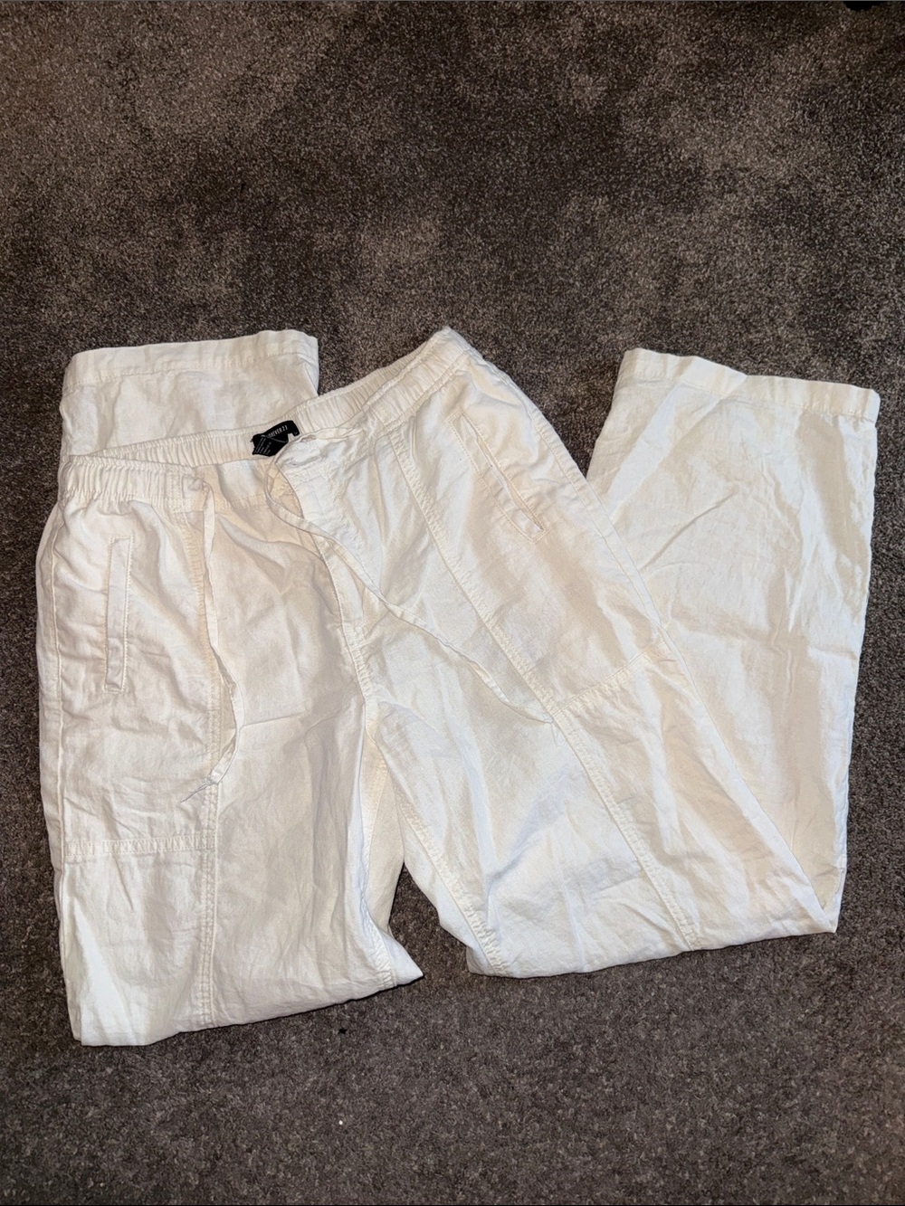 White Lightweight Linen-Blend Relaxed Pants